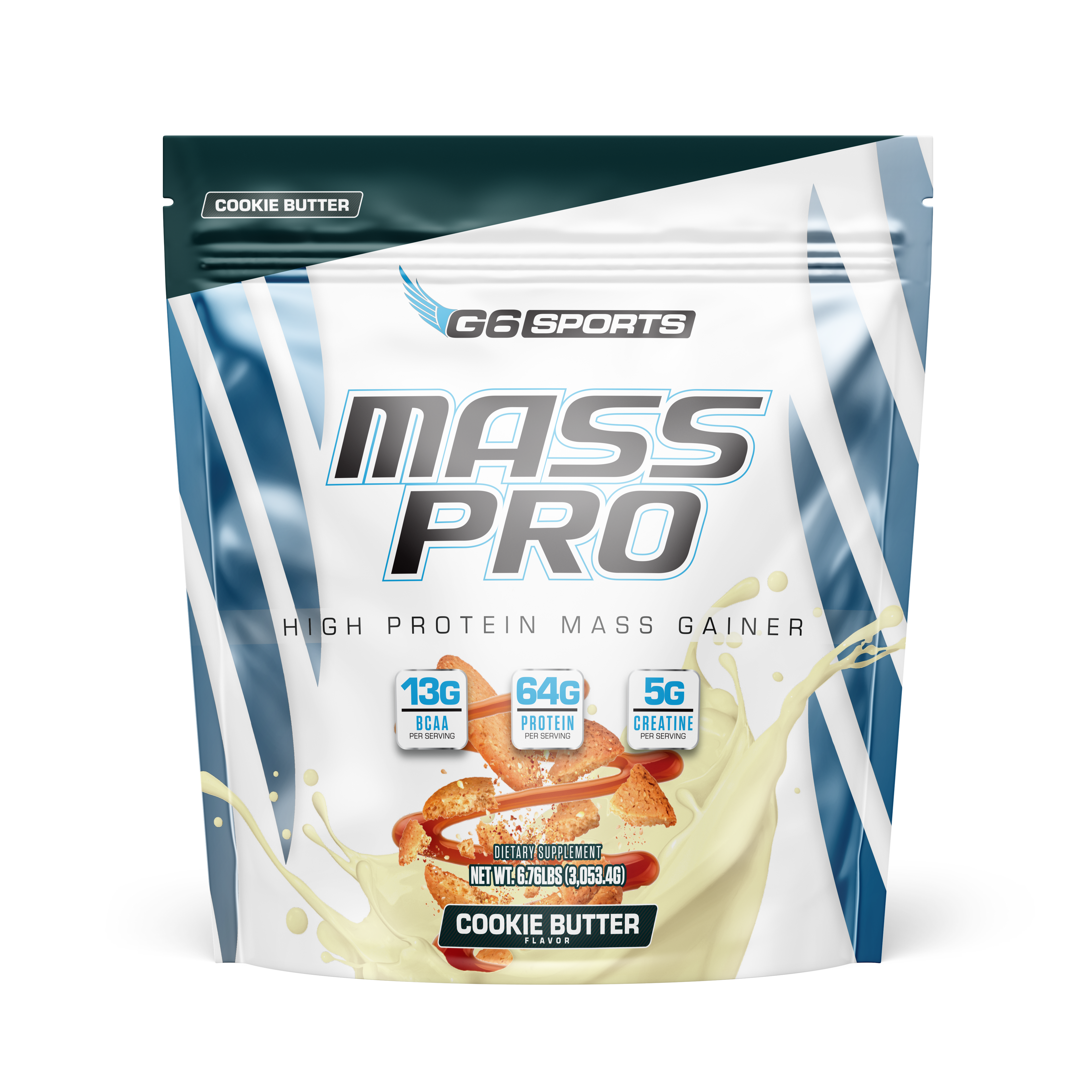 G6 Sports Mass Pro High Protein Mass Gainer, Cookie Butter, 6.76 lb (14 Servings)