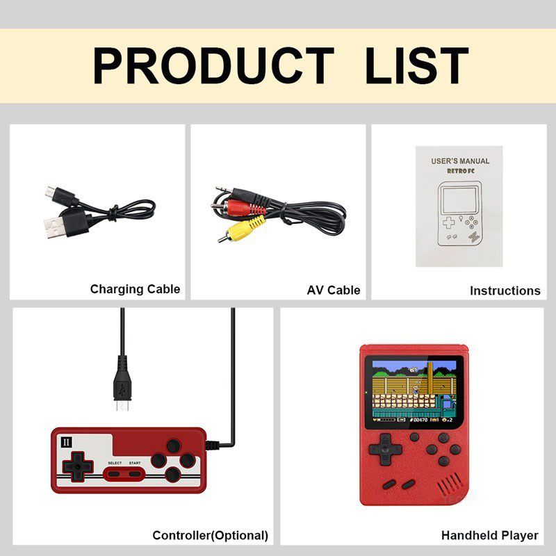 400-In-1 Handheld Game Console with 2 Player Controller & TV Connection