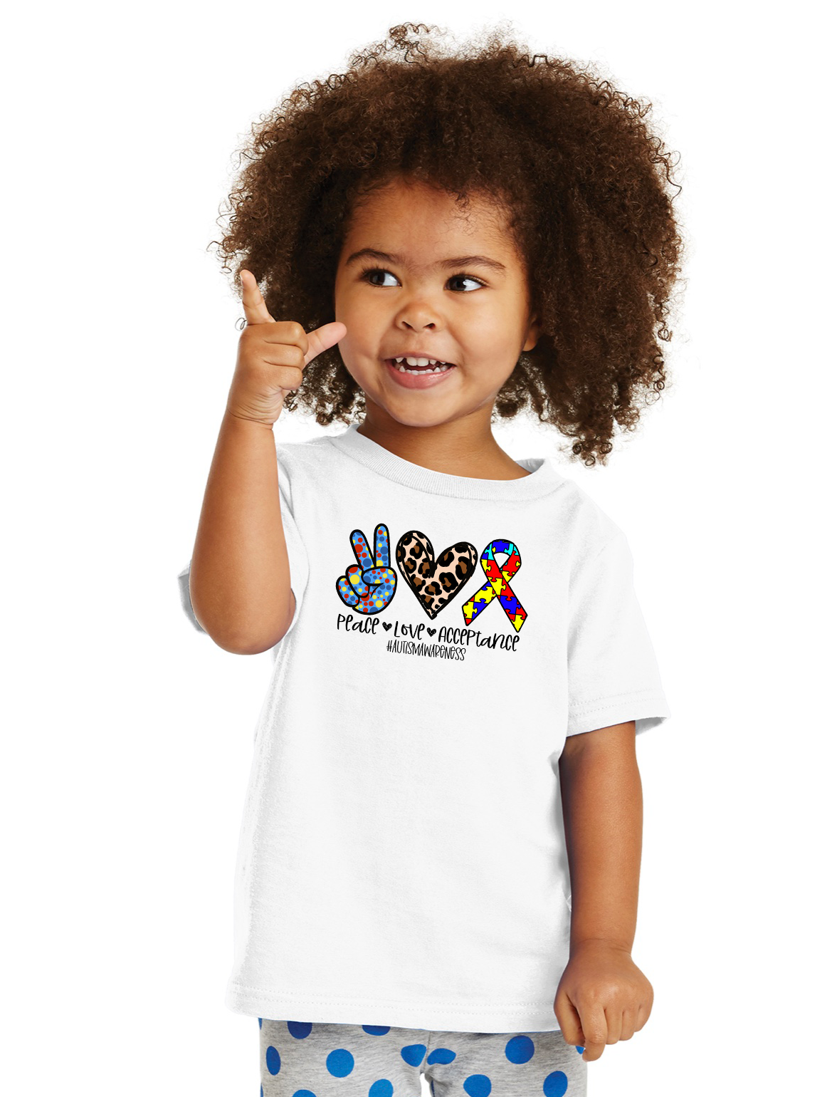 Peace. Love. Acceptance. #AutismAwareness W/ Leopard - White Tee