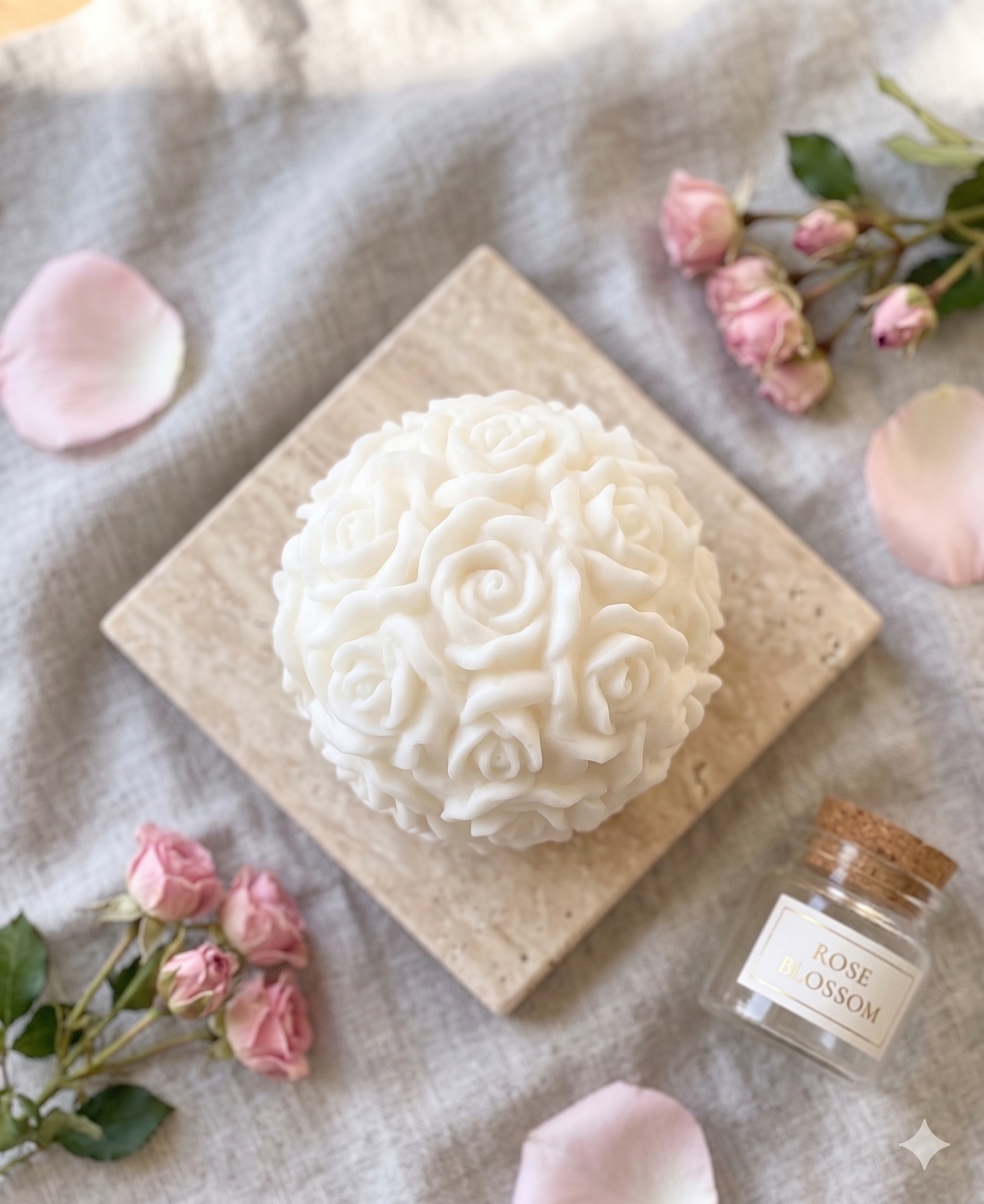 Rose Blossom Sculpture Candle – Hand-Poured Soy Wax | Ivory & Rose Pink