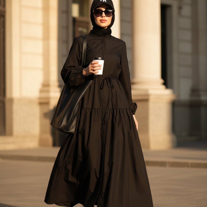 A-Line Trench Shirt Maxi Abaya Dress with Pockets (MA422)