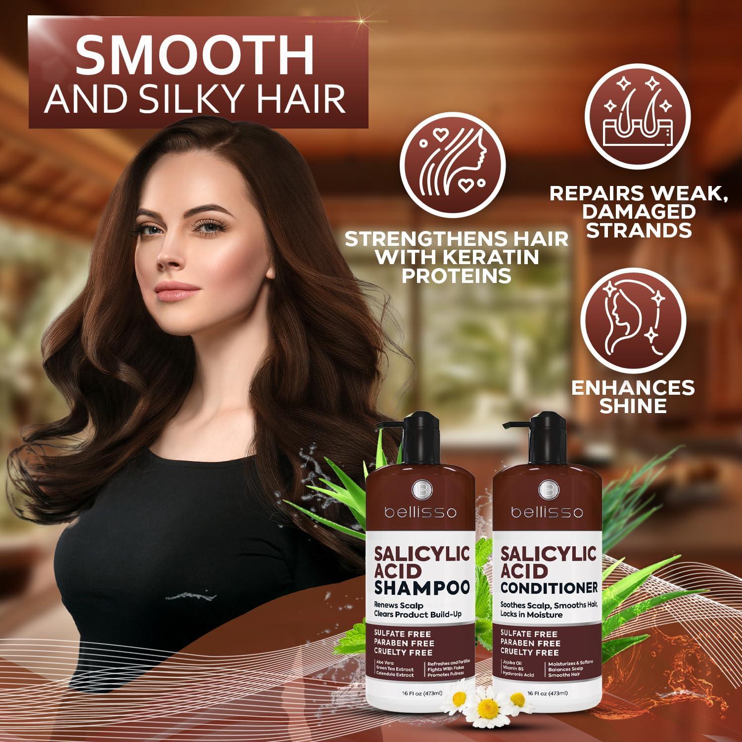 Salicylic Acid Shampoo and Conditioner Set Scalp Exfoliator Formula for Flakes