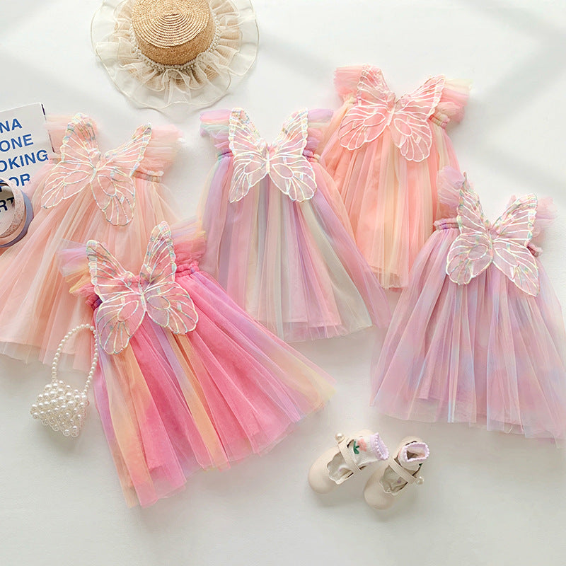 Rainbow Wings Mesh Girl Dress
