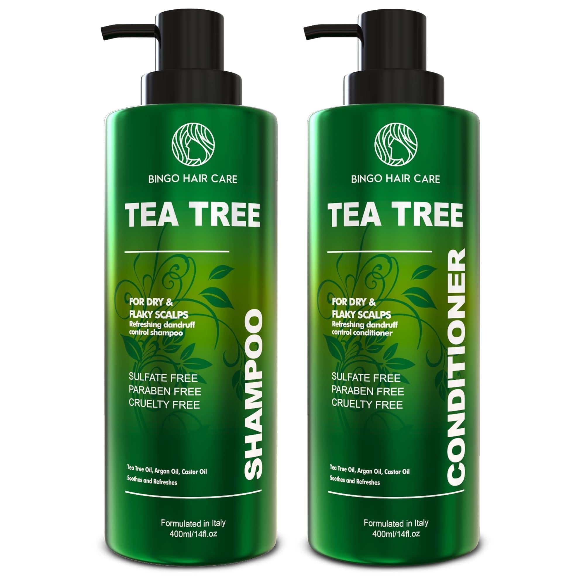 Tea Tree Shampoo and Conditioner Set Sulfate Free 14 Fl Oz Set of 2 Anti Dandruff Hair Care for Men and Women Cleansing Formula for Itchy Scalp and Oil Control