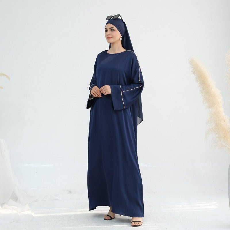 Acetate Crinkle Solid Color Round Neck Abaya Set(MA307)
