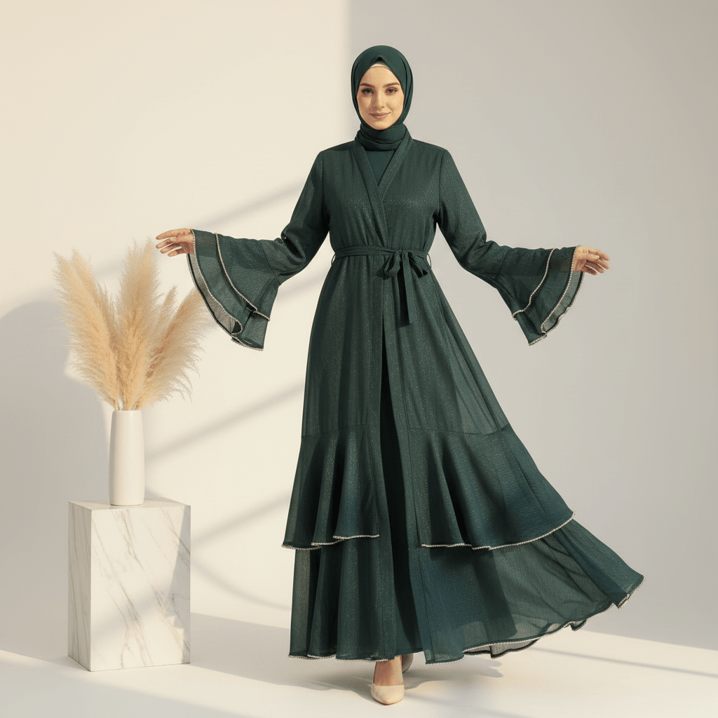 Archive Piece Shimmer Crepe Open Abaya & Belt Set - MP013 (Size M Only)