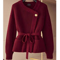 Asymmetric Belted Knit Cardigan | Korean Style Button-Front Sweater(MS201)
