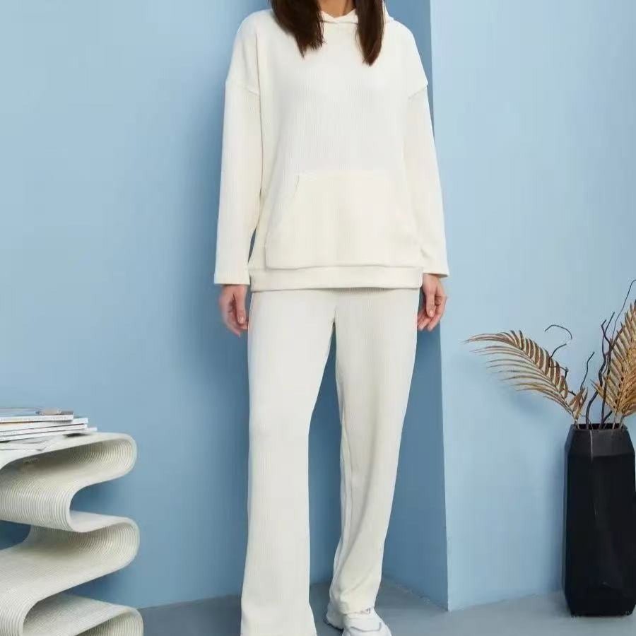 Athletic Hoodie & Pants Set | Wide Sleeve Sweatshirt with Pockets & Drawstring Pants(MS141)