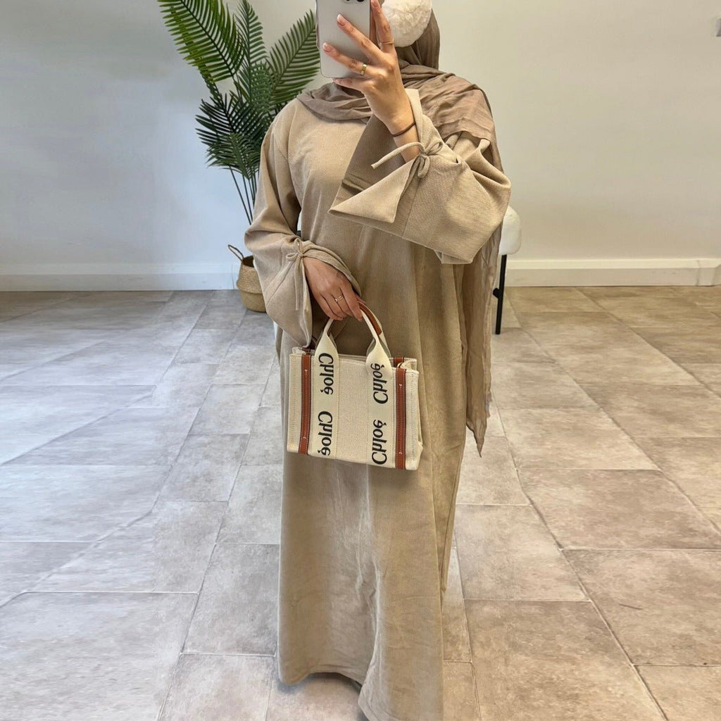 Autumn Bow-Sleeve Corduroy Abaya | Modest Muslim Women's Luxury Wear(MA248)