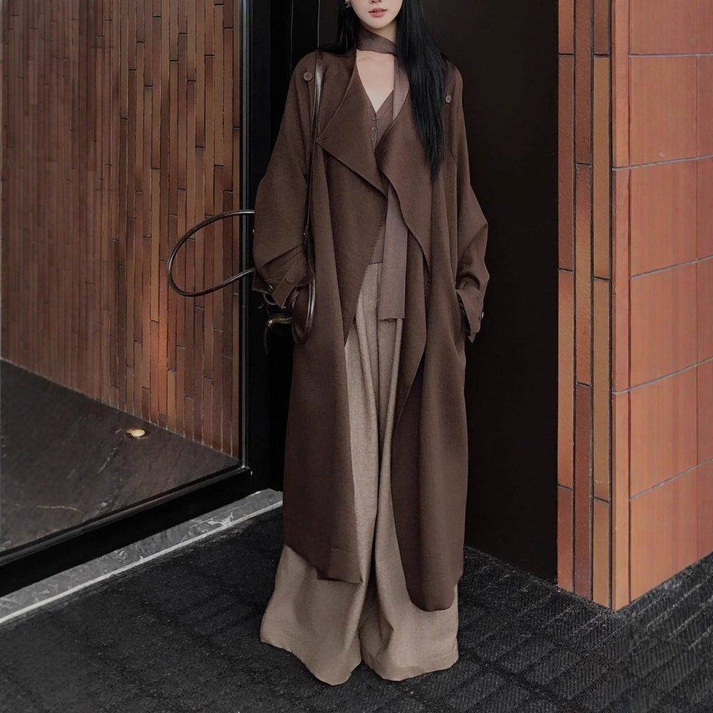 Autumn Long Coat with Wide Lapel | Belted Maxi Jacket(MS145)
