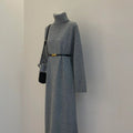 Autumn Winter Turtleneck Knit Maxi Dress | Elegant Lazy Style Grey Long Sleeve Sweater Dress(MS131)
