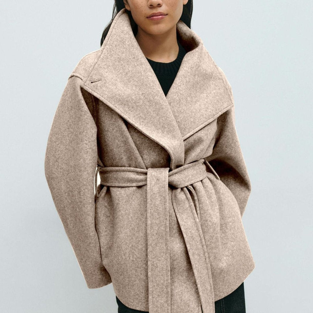 Belted Wrap Coat with Wide Collar | Double-Faced Wool Blend Jacket(MS254)