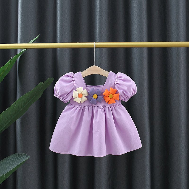 Girl's Square Collar Puff Sleeve Princess Dress