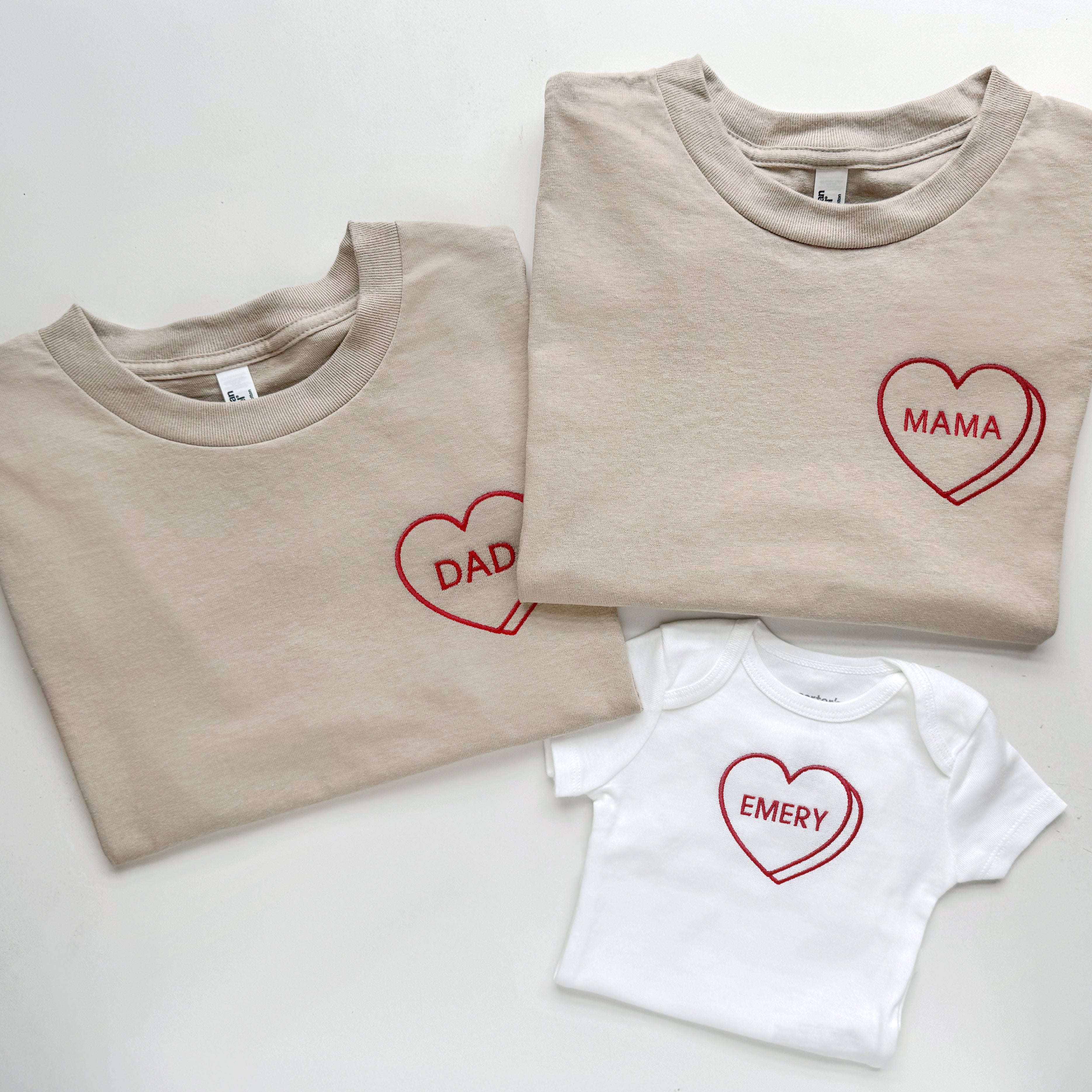 Personalized Candy Heart Tees & Baby Outfits