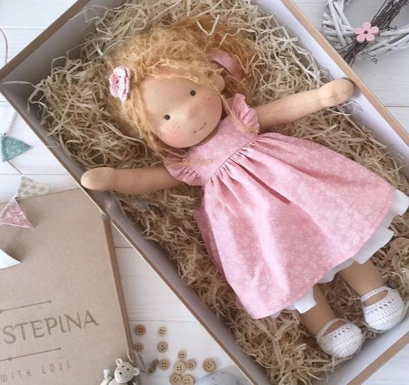 Handmade Plush Doll Golden Curly Girl Finished Product