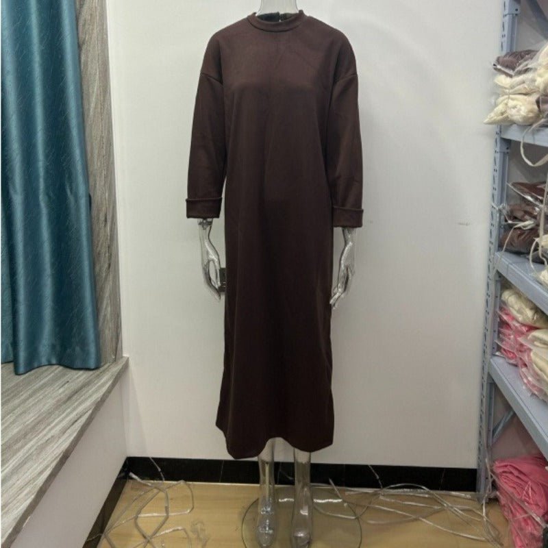 Classic Round Neck Pullover Maxi Dress | Minimalist Solid Color Fall Winter Dress(MA318)