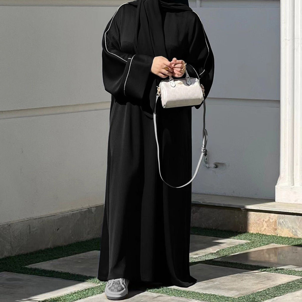 Contrast Colour Trimmed Robe - Modest Casual Dress with Flared Sleeves(MA280)