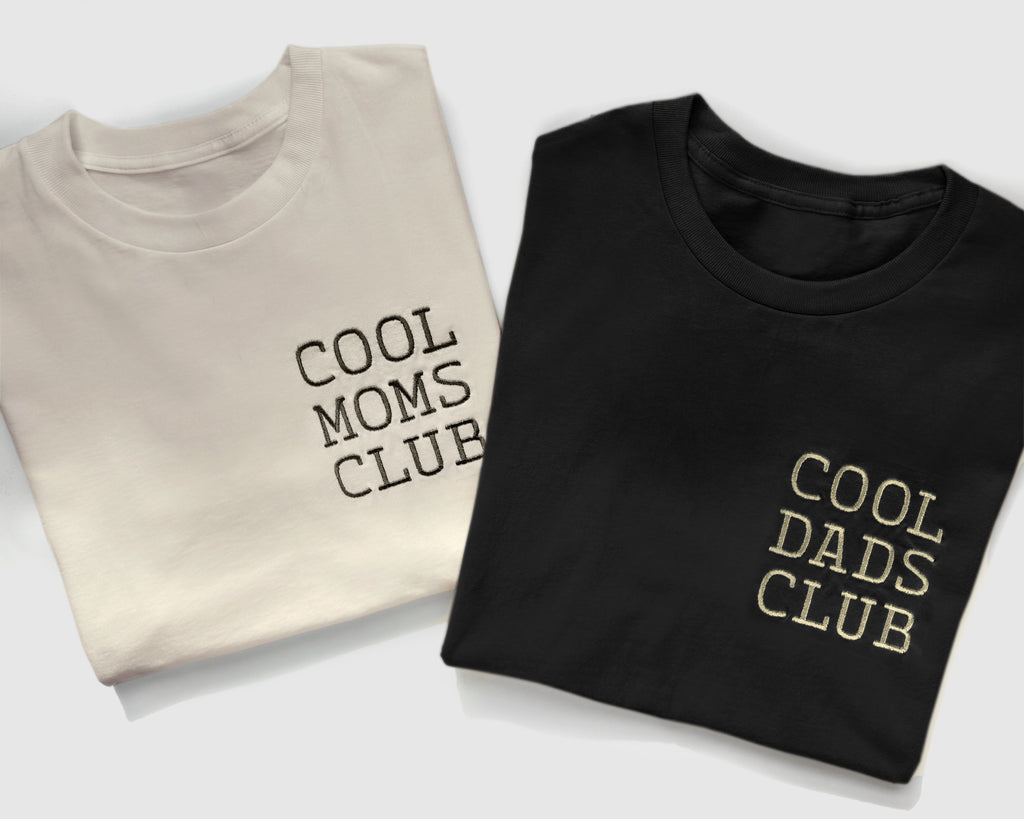 Cool Moms Club & Cool Dads Club Embroidered Cotton T-Shirts