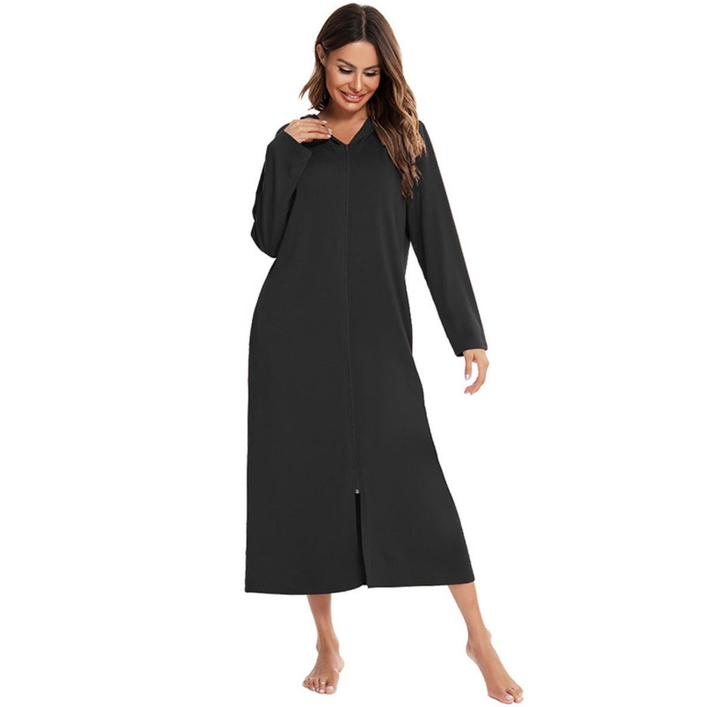 Cozy Longline Zip-Up Cardigan with Pockets | Home Wear Comfort(MS110)