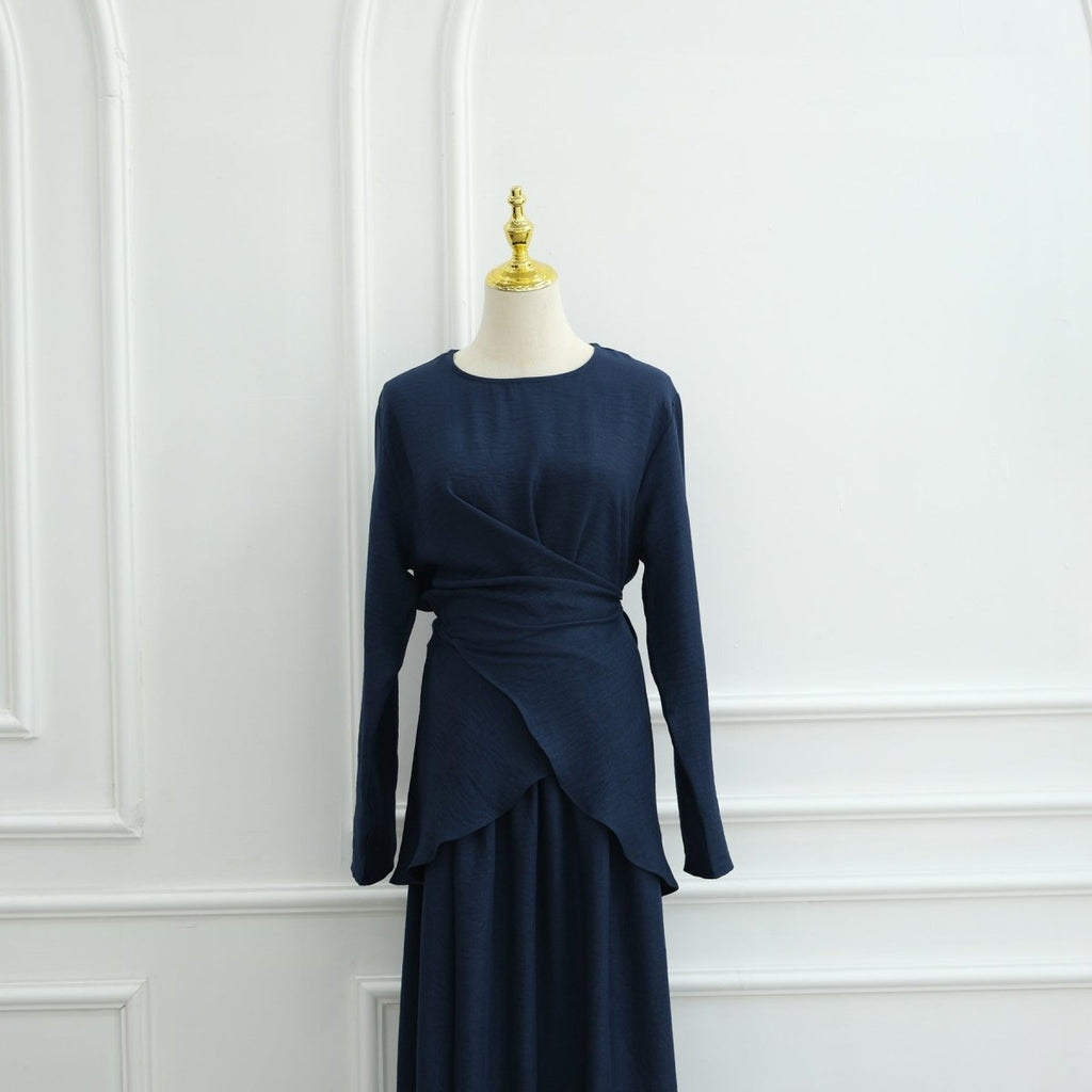 Cross-Wrap Waist Top & A-Line Maxi Skirt Set(MS475)