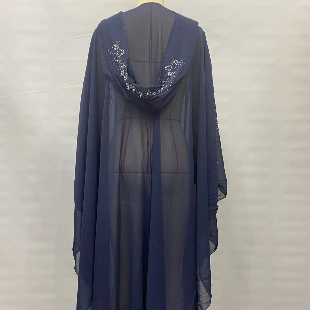 Crystal & Pearl Embellished Hooded Cape Abaya (MA366)