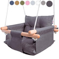 Dark Gray Canvas Baby Swing Wooden Hanging Swing Seat Chair with Safety Belt Durable Baby Swing Chair Outdoor and Indoor Swing for Kids Mounting Hardware Included Dark Gray