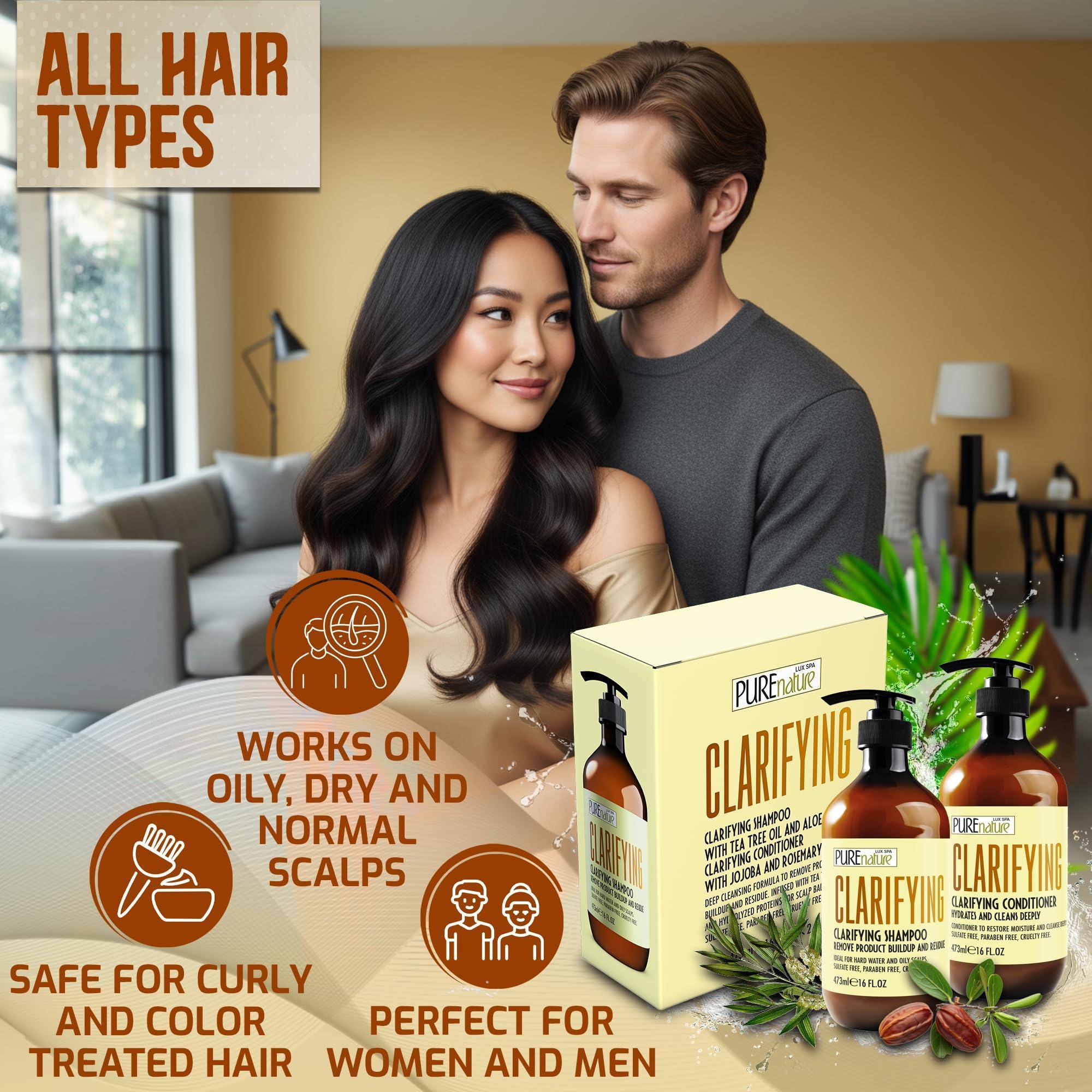 Clarifying Shampoo and Conditioner Set 16 Fl Oz Set of 2 Sulfate Free Hair Care Products for Women and Men Deep Cleansing for Oily Scalp Ideal for Swimmers