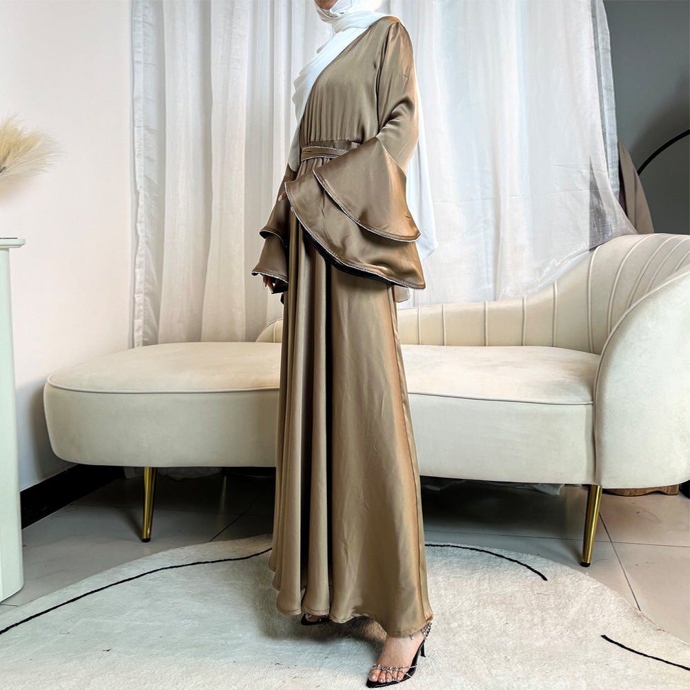 Diamond Modest Bell Sleeve Adjustable Waist Kaftan Dress Abaya with Hijab (MA169)