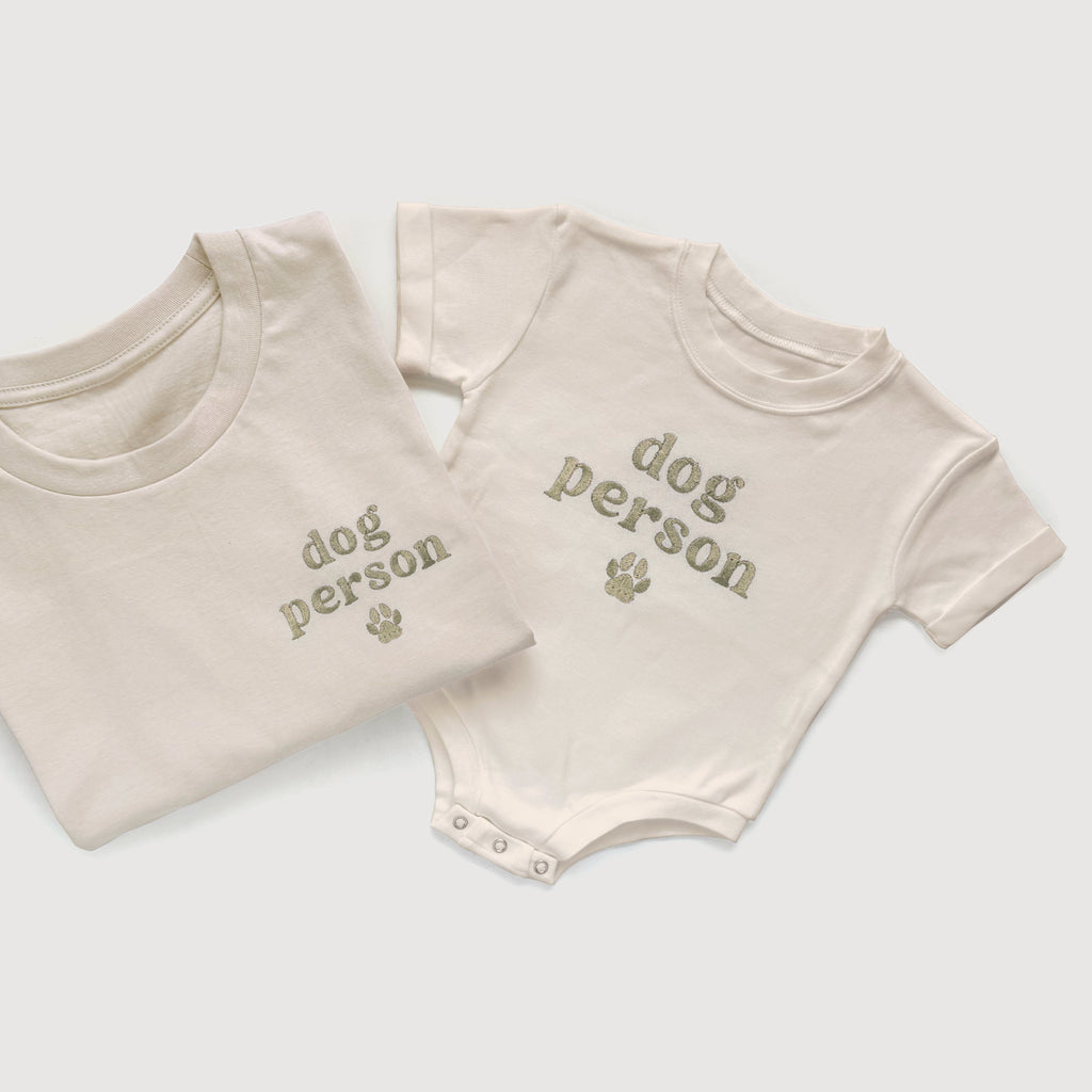Embroidered "Dog Person" Matching Shirts and Baby Outfits