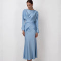 Draped Wrap Top & Maxi Skirt Set(MS333)