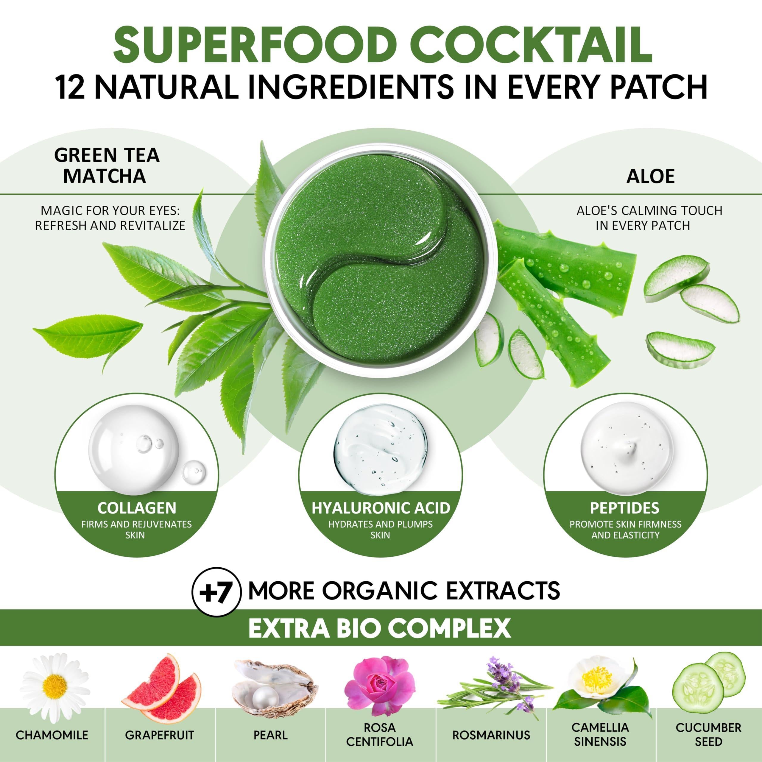 Green Tea Under Eye Patches for Wrinkles and Eye Bags 30 Pairs Eye Masks for