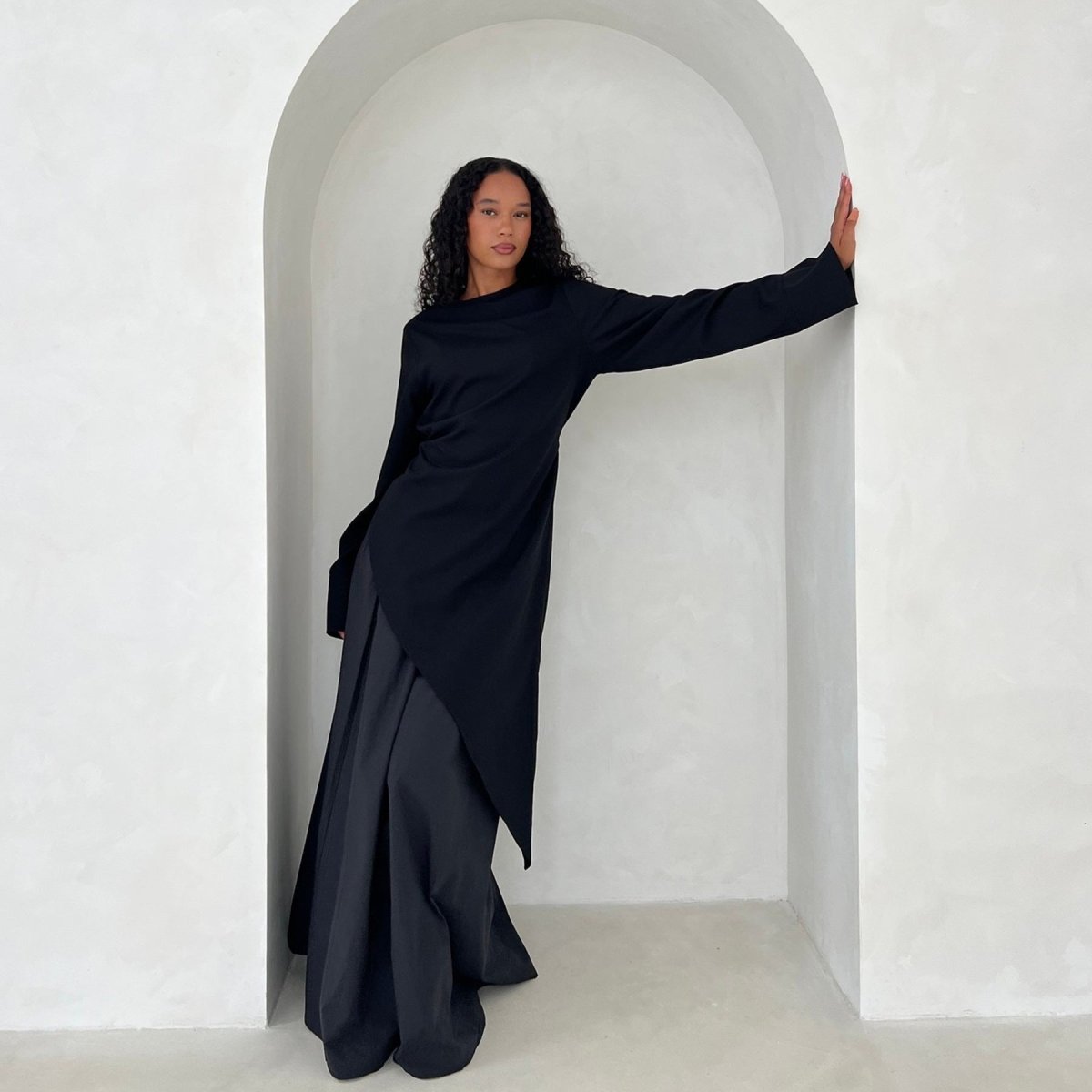 Asymmetric Tunic Top & Maxi Skirt Set | Modest Two-Piece Outfit (MS184)