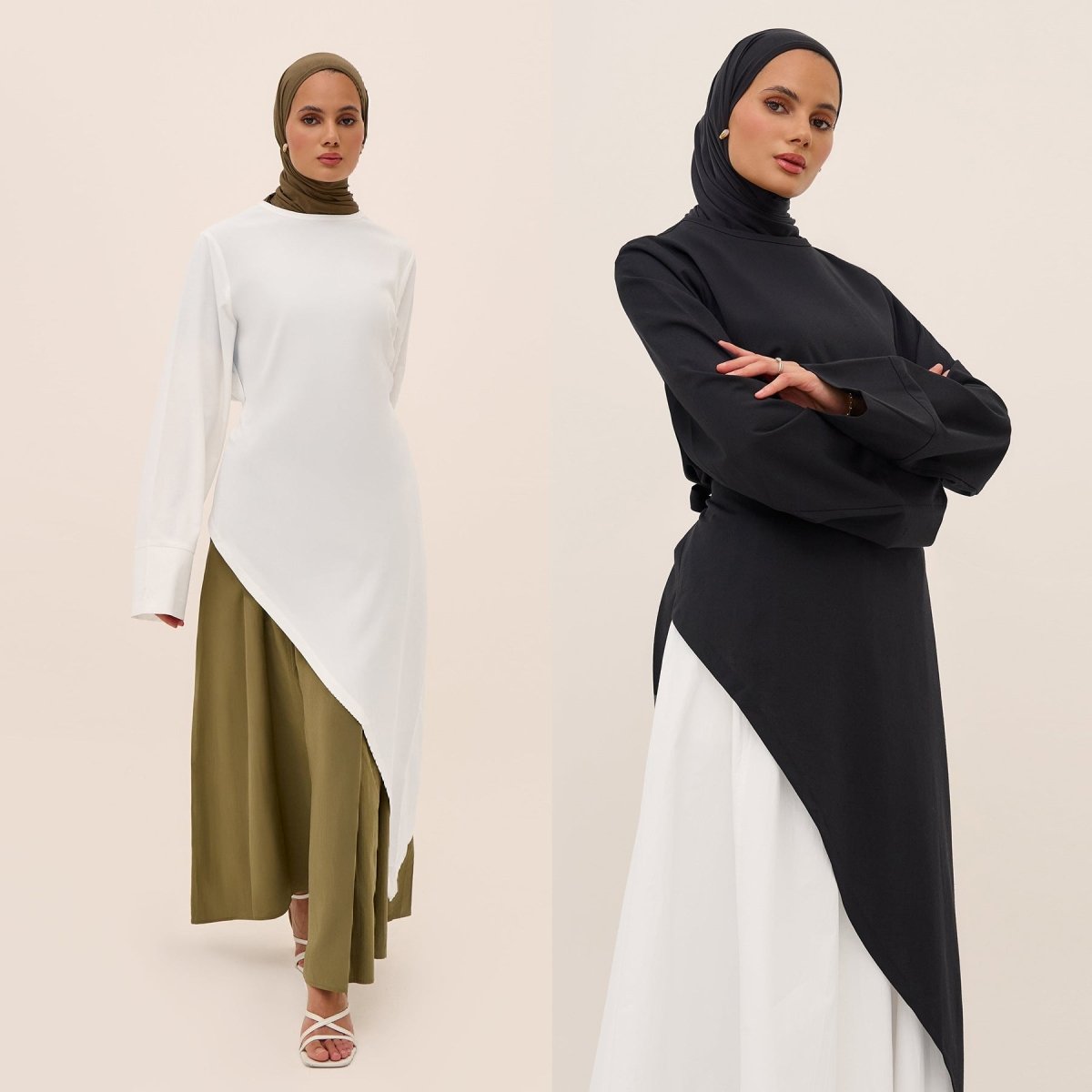 Asymmetric Tunic Top & Maxi Skirt Set | Modest Two-Piece Outfit (MS184)