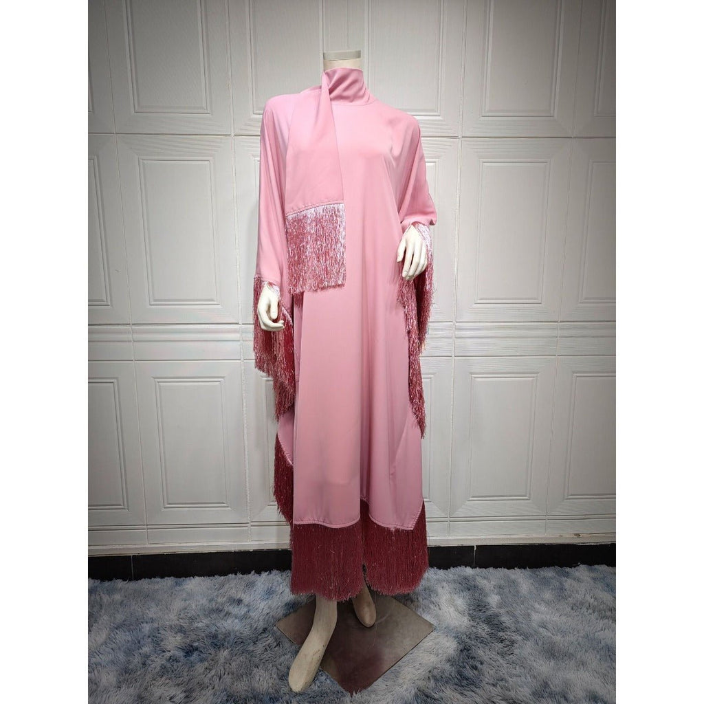 Bat Sleeve Tassel Kaftan | Party Dress with Flowy Fringe Details (MA288)