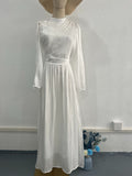 Elegant French Waist Pleated Half-Turtleneck Flared Sleeve Dresses Abaya Wedding Guest Gown (MA199)