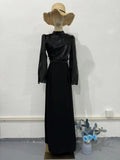 Elegant Half-Turtleneck Flared Sleeve French Pleated Dress Abaya (MA198)