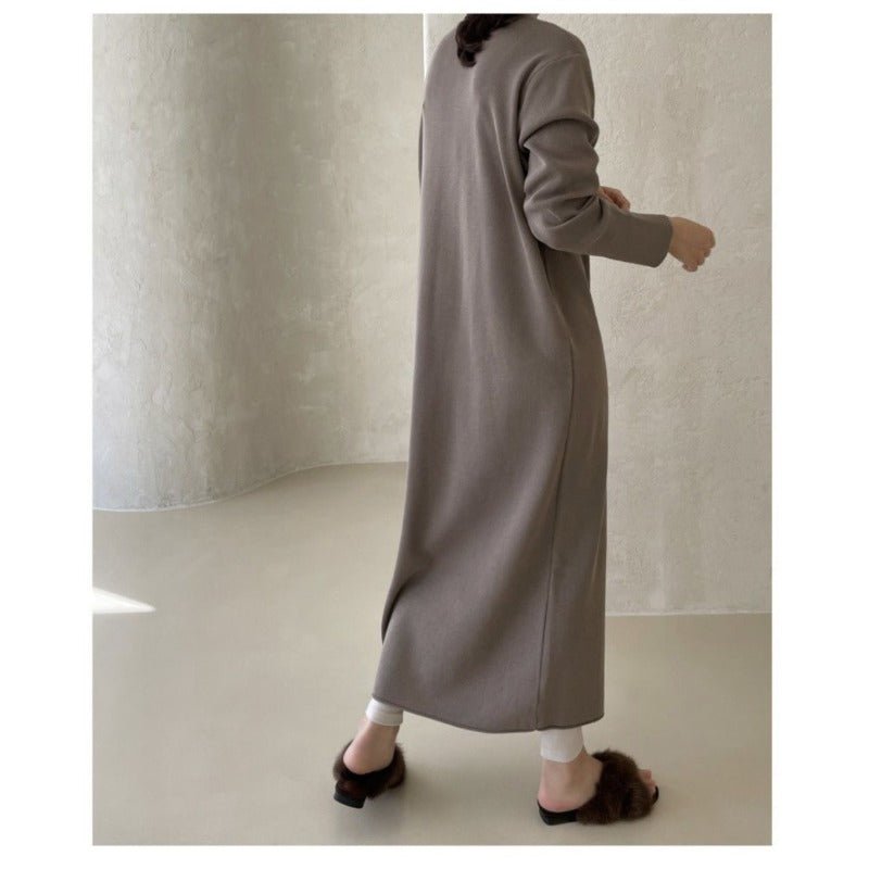 Elegant Knit Shawl & Half-Turtleneck Maxi Dress Set | Two-Piece Modest Outfit(MS117)