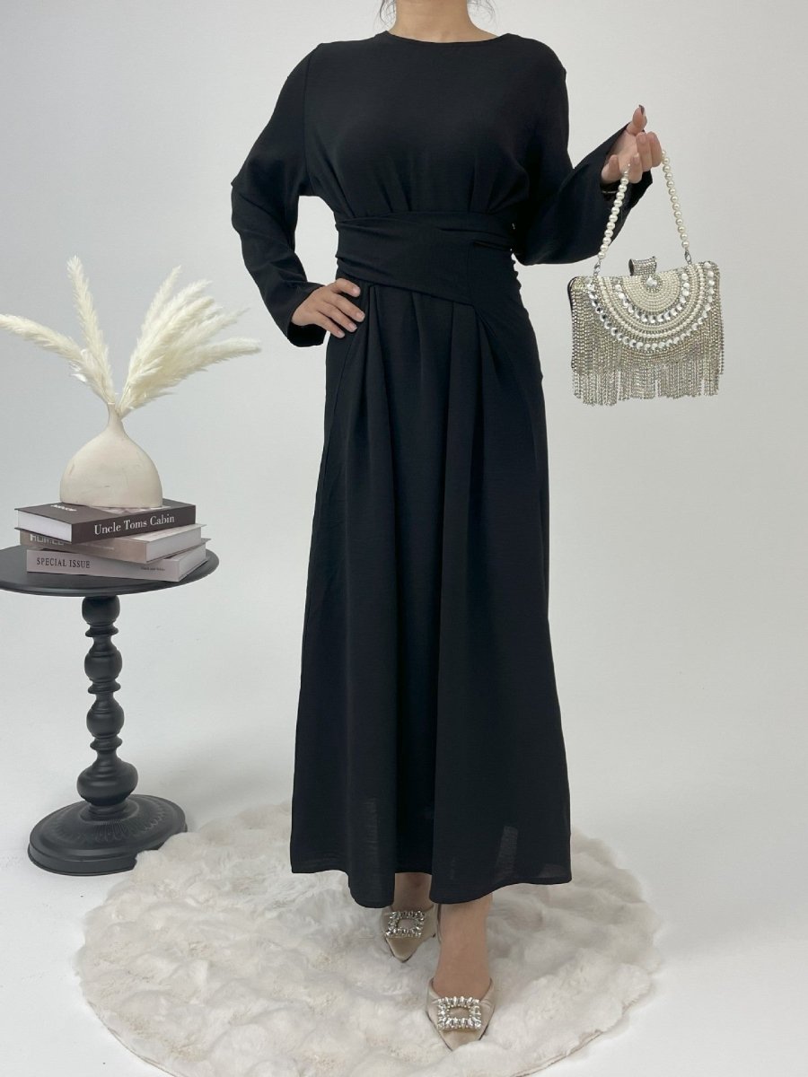 Elegant Lace-Up Ice Crape Abaya Evening Gown(MA160)