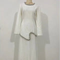 Elegant Pleated Abaya Dress with Diamond Embellished Collar & Waist | Modest Muslim Maxi Dress with Back Strap Detail(MA294)