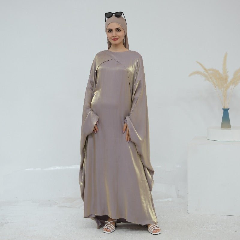 Elegant Shimmer Batwing Abaya Set with Hijab | Two-Piece Pullover Style Layered Look(MA315)