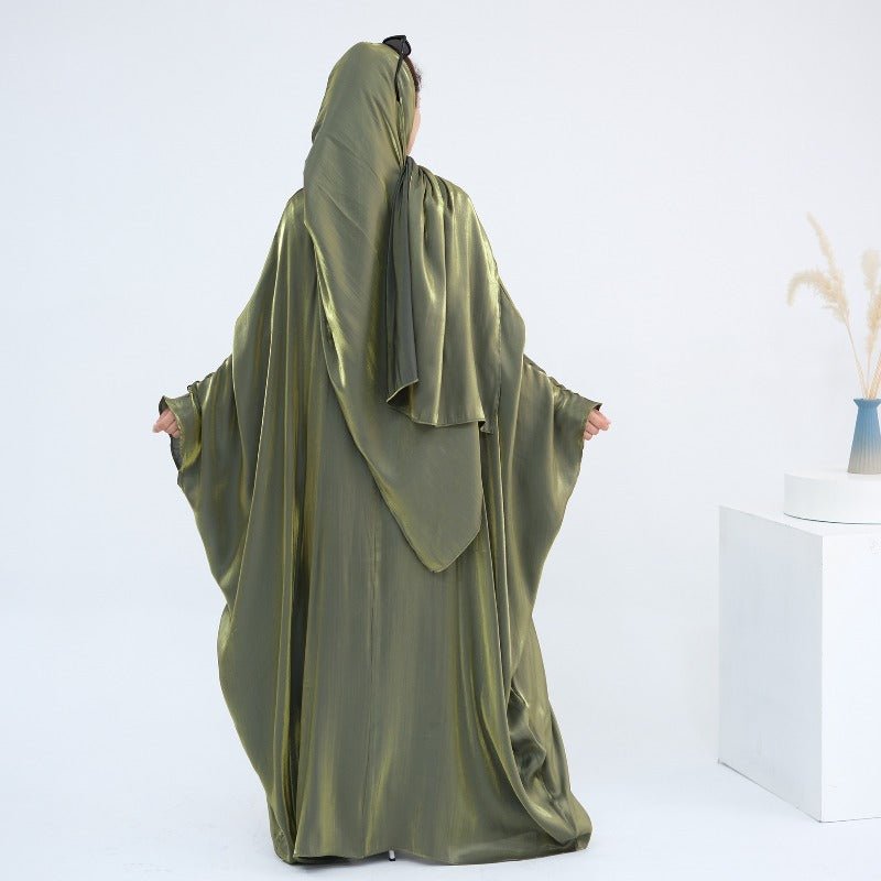 Elegant Shimmer Batwing Abaya Set with Hijab | Two-Piece Pullover Style Layered Look(MA315)