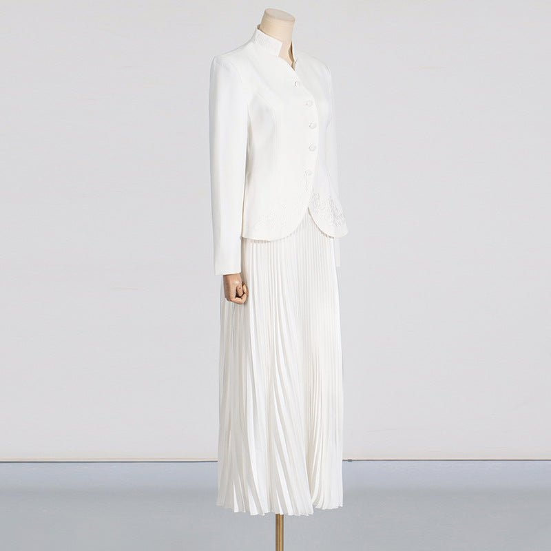 Embroidered Blazer & Pleated Skirt Set(MS214)