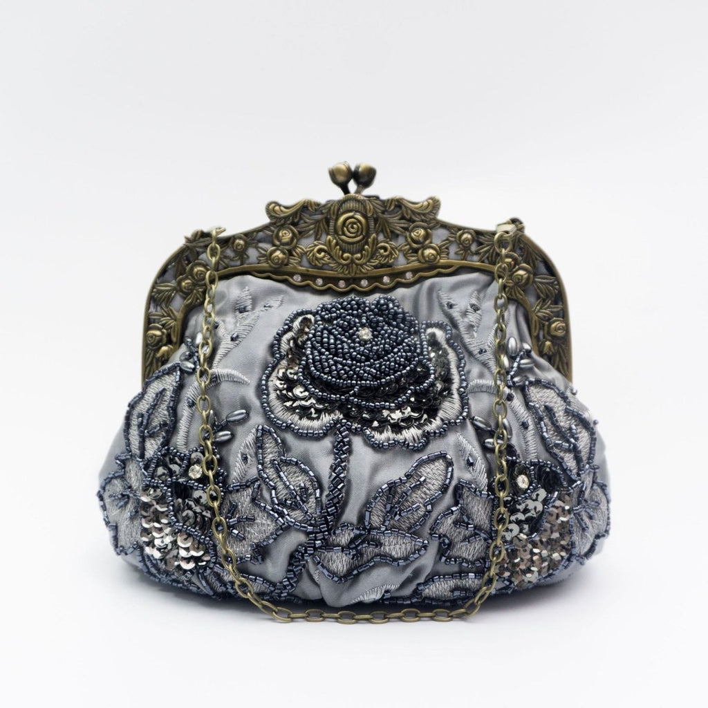 Embroidered Rose with Sequins Beads Evening Clutch Bag (MAC291)