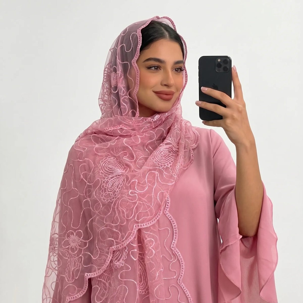 Floral Lace Embroidered Mesh Hijab(MH235)