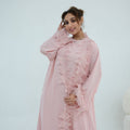 Floral Lace Trim Open Abaya & Sleeveless Inner Dress Set(MOA312)