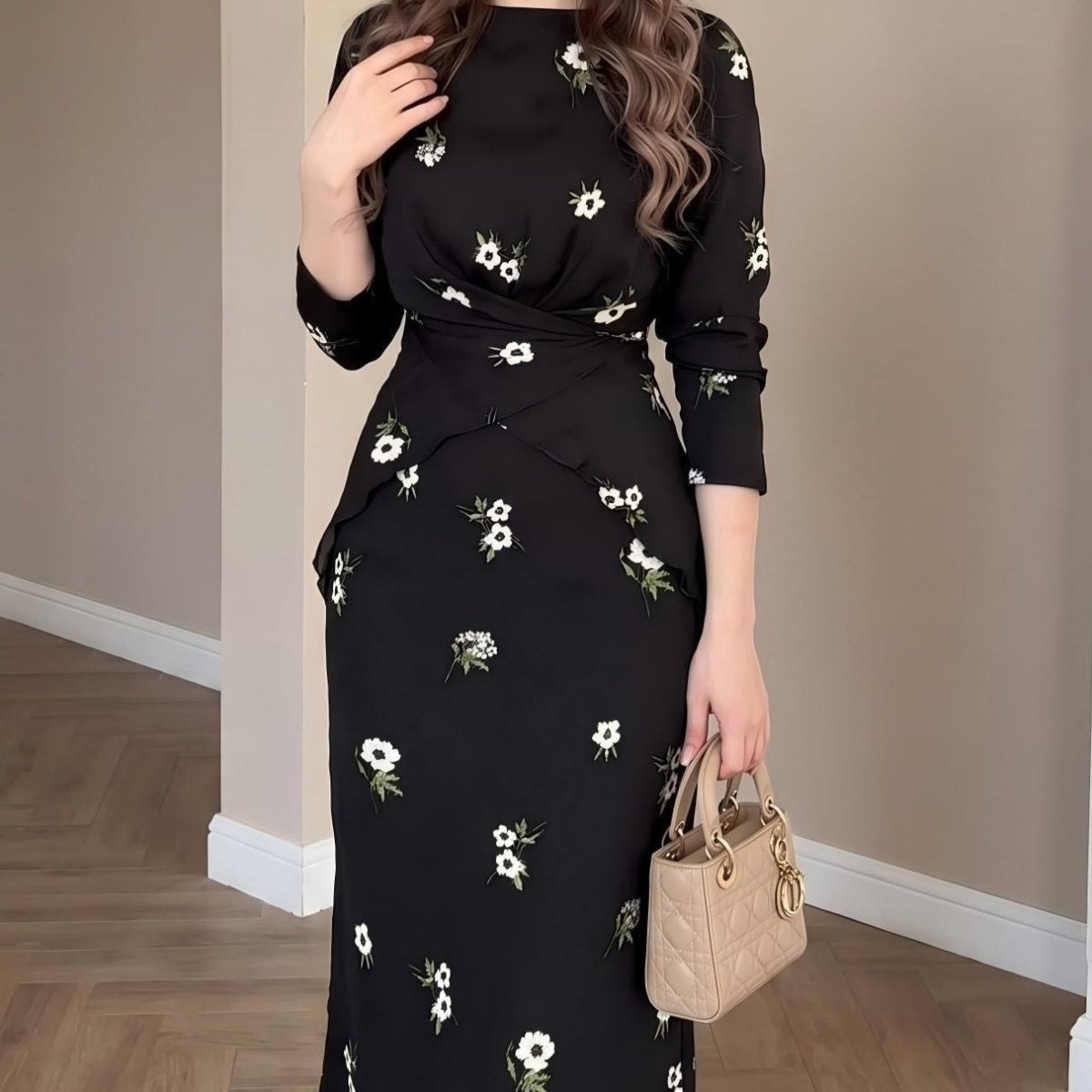 Floral Print Twist-Front Midi Dress(MS463)
