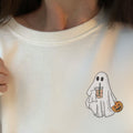 Embroidered Iced Coffee Ghost Funny Halloween Sweatshirt