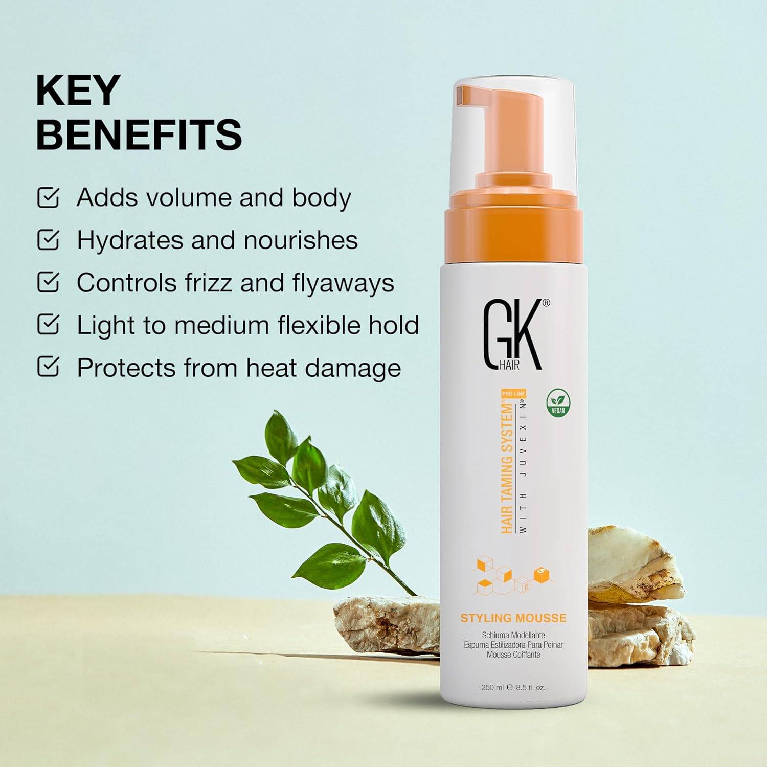 GK HAIR Global Keratin Volumizing Hair Styling Mousse (8.5 Fl Oz/250ml)