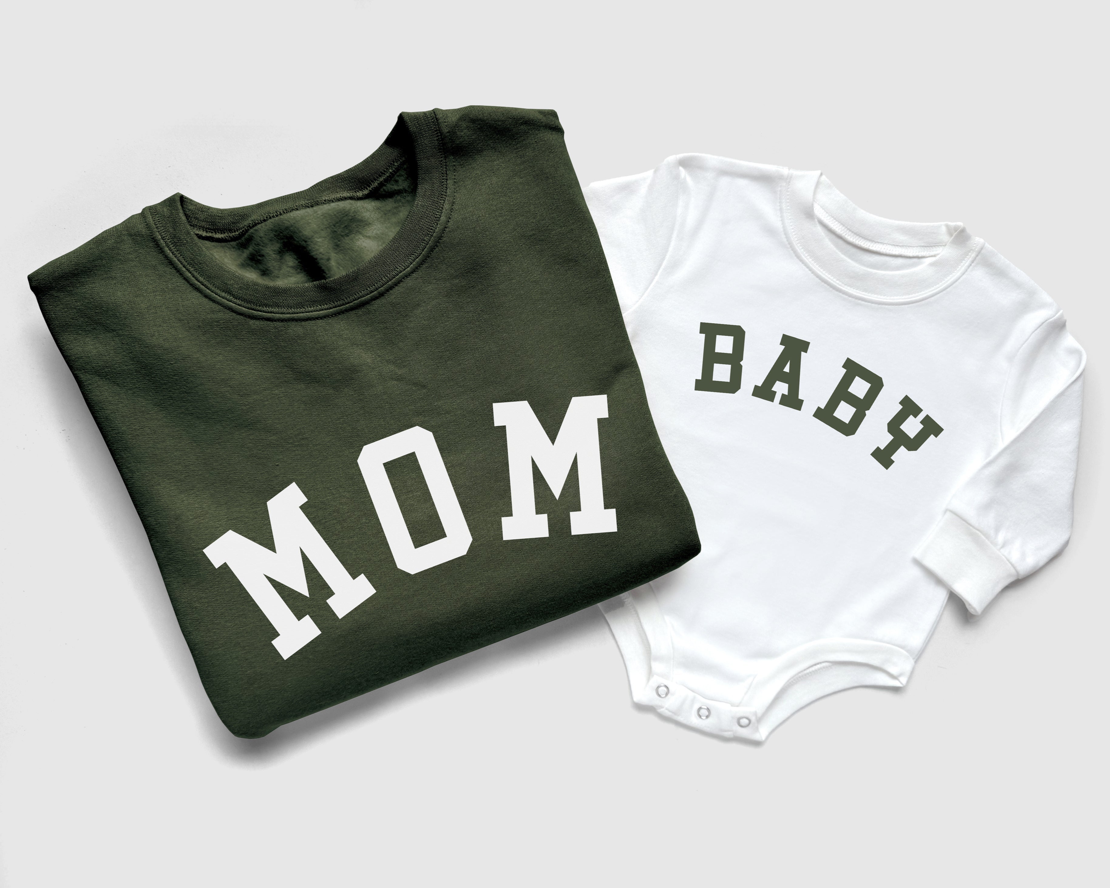 Mom, Dad and Baby Family Matching Sweatshirts in Army Green