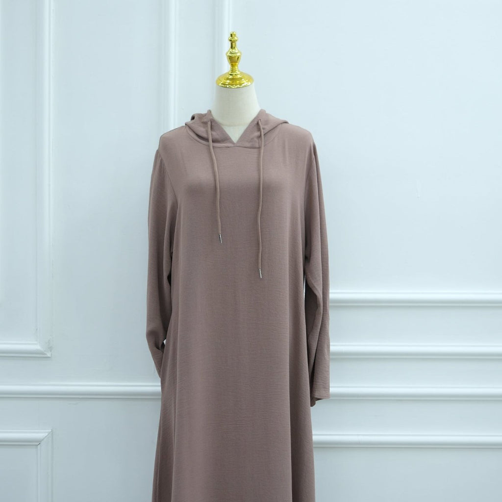 Ice Silk Crinkle Hooded Dress with Pockets(MA393)